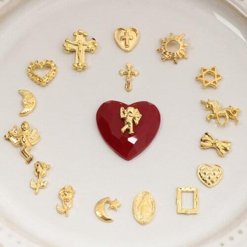 10pcs Gold Maria Cross Angel Unicorn Epoxy Mold Filler Beauty Nail Decor DIY Jewelry Findings Love Moon Filling Accessories C582