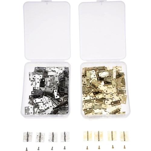100Pcs 18*16mm Brass Jewelry Wooden Box Cabinet Door Furniture Hinges Set Mini Decorative Hinge with Storage Box & 400Pcs Screws
