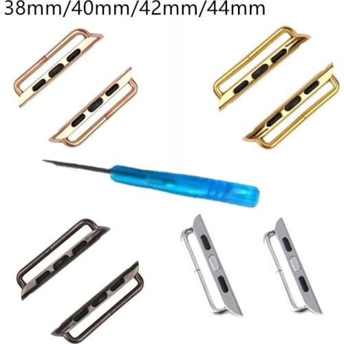 2Pcs Seamless Metal Connector Clasp Watch Band Buckle Connection Adapter for Apple Watch 38/42/40/44mm With 2Pcs Screwdriver