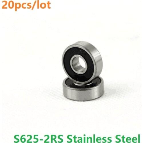 20pcs ABEC-5 S625RS S625-2RS 5*16*5mm Stainless Steel ball bearing Stainless Steel Miniature Deep Groove Ball bearing 5x16x5mm