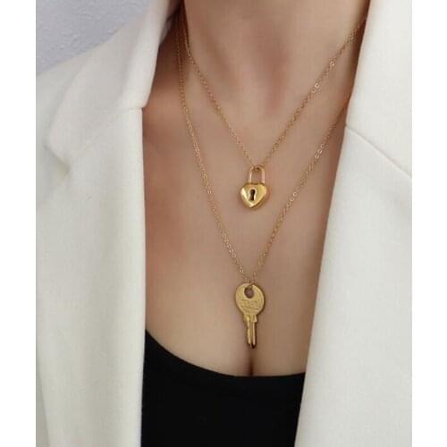 2021 Hot Sale Sweet Key Lock 316L steel stainless Lovers Gift Pendant Necklace Natural Shell Brand Gift for Women Party Jewelry