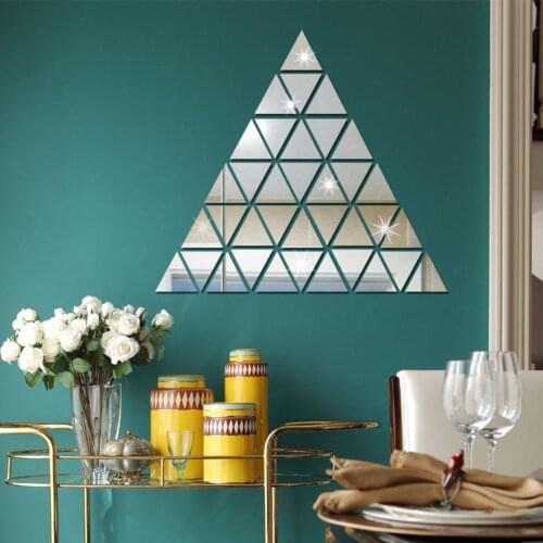 2021 New 100 Pcs Acrylic 3D Triangle Mosaic Mirror Effect Wall Sticker Home Room DIY Home Decoration Stickers Posters