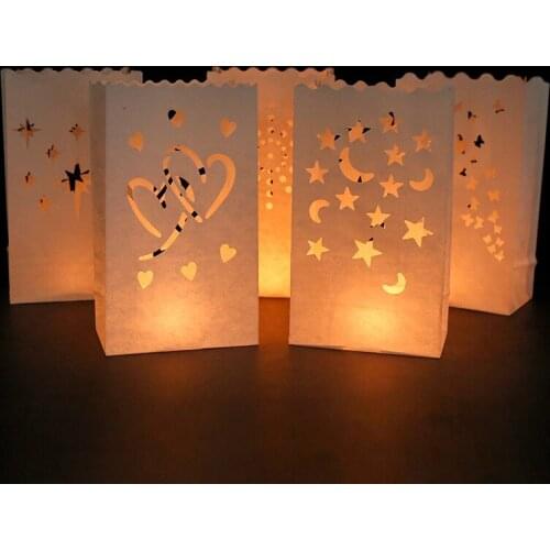 5Pcs Paper Lantern Candle Bag Wedding Heart Tea Light Holder Luminaria Candle Bag Home Romantic Birthday Party Decor Supplies