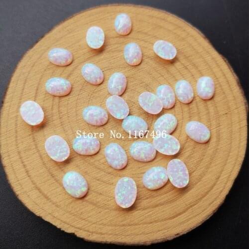 50pcs/ lot OP16 6x8mm Synthetic Multi Green White Opal Stone Oval Cabochon Opal Stone for Body Jewelry