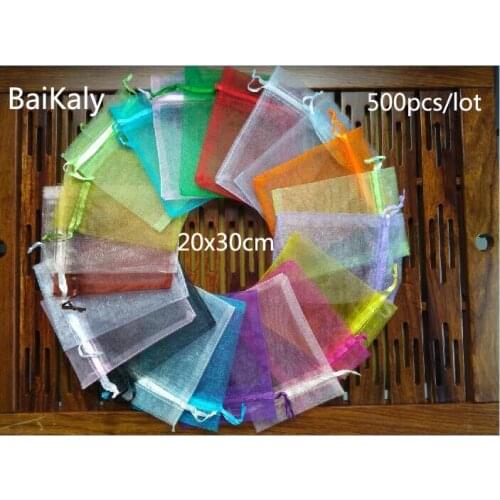 500pcs/lot 24 Colors big Jewelry Organza bag 20x30cm drawstring Pouch wedding/ Party decoration gift Bag Jewelry Packaging bag