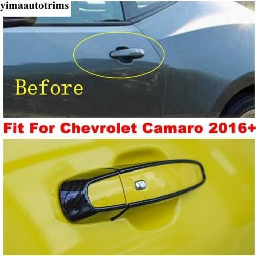 Carbon Fiber Look Accessories For Chevrolet Camaro 2016 - 2020 Car Outer Door Handle Bowl Protection Cover Trim Protective Kit