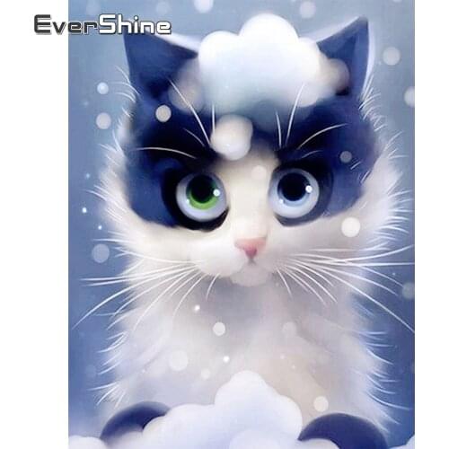 EverShine Diamond Painting Cartoon Picture Of Rhinestone Full Drill Square Diamond Embroidery Winter Cat Cross Stitch Home Decor