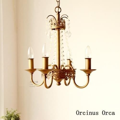 American luxury golden Candle Chandelier living room dining room bedroom retro LED creative Crystal Chandelier