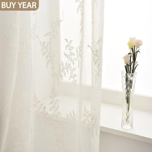 American Curtains Tulle Country Style Hemp Embroidered Gauze for Living Room Balcony Bay Window Custom Window Screen Finished