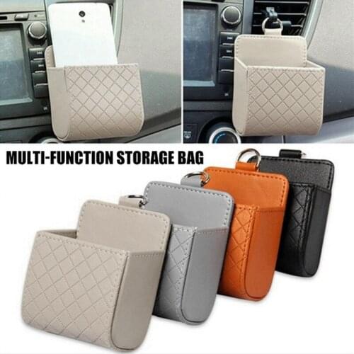 Car Leather Phone Bag Air Outlet Hanging Interior Goods Organizer Auto Practical Storage Tools