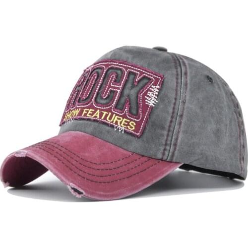 [DIFF COOL]Fashion Retro Baseball Cap Hole Casual Hat Spring Man Woman ROCK Letters Washed Cotton Vintage Trucker Bone hip hop h