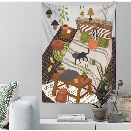 Boho Decor Fashion Animals Plants Leaves Illustration Wall Cloth Canvas Painting Nordic Tapestry for Living Room Decor Tapestry