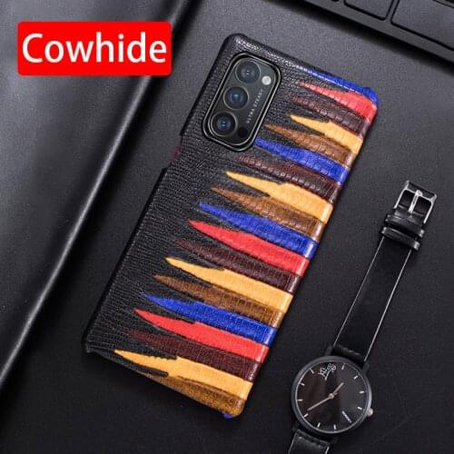 Genuine Leather Phone Case For OPPO Reno 4 3 R17 R15 Pro Find X2 Lite 5G Luxury Natural Cowhide Skin Painted Texture Back Cover