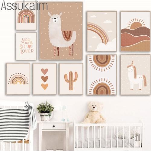 Nursery Canvas Painting Alpaca Unicorn Wall Art Prints ABC Poster Rainbow Print Boho Paintings Nordic Baby Room Posters Decor