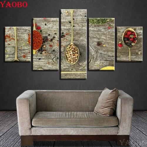 Diy diamond painting cross stitch 5 pcs Spoon Grains Spices Painting full round drill 5d diamond embroidery kitchen decoration