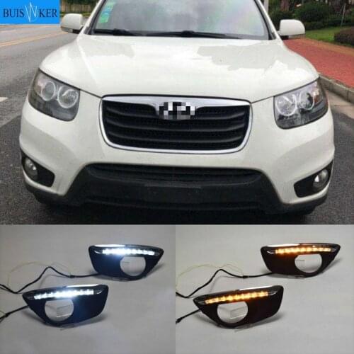 For Hyundai Santa Fe SantaFe 2010 2011 2012 Daytime Running Light DRL LED Fog Lamp Cover With Yellow Turning Signal Functions