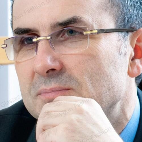 Men Reading Glasses for Women Anti Blue Light Blocking Glasses Rimless Square Male Presbyopic Glasses Vintage Computer Eyewear