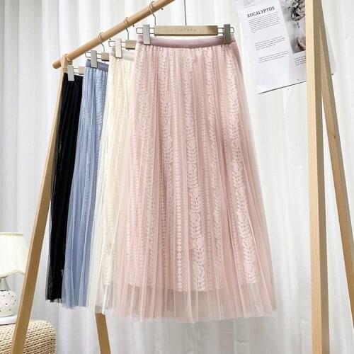 Summer High Waist Solid Tulle Skirts Woman Casual Loose Comfortable Large Swing Chic Fairy Mesh Skirts Tassel Slim Long Skirt