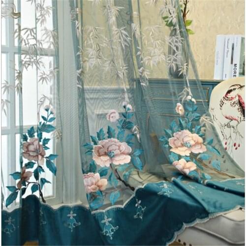 European Luxury Sheer Curtain For Living Room Embroidery Flower Window Screen Bay High End Window Drapes Blinds InsulationJD1111