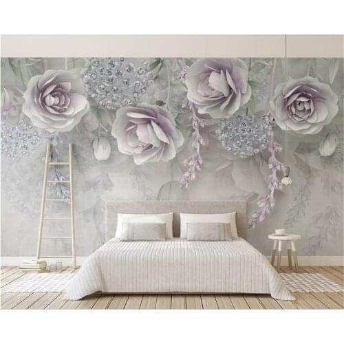Custom wallpaper photo modern purple 3d embossed flower mural living room bedroom home decor background wall 3d wallpaper
