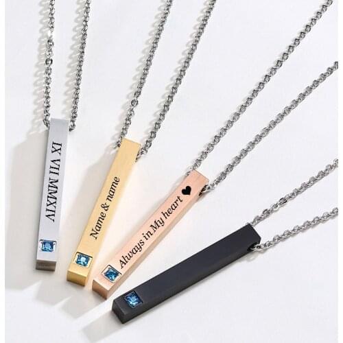 Custom Personalized Vertical Bar Necklace Engraved Date Name Pendant Necklace Men Punk Jewelry Anniversary Gift