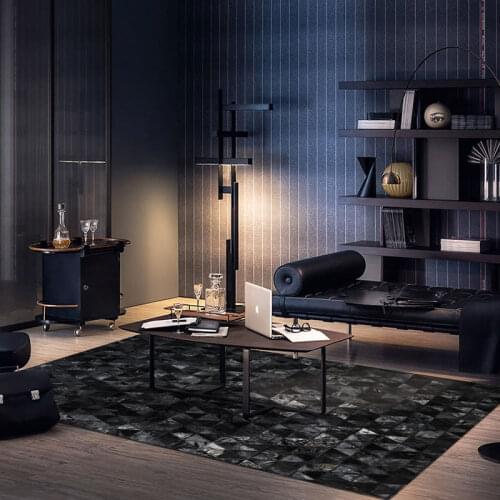 Personality Patchwork Natural Cowhide Rug Black Solid Color Luxury Stitching Cow Fur Leather Carpet Living Room Rugs
