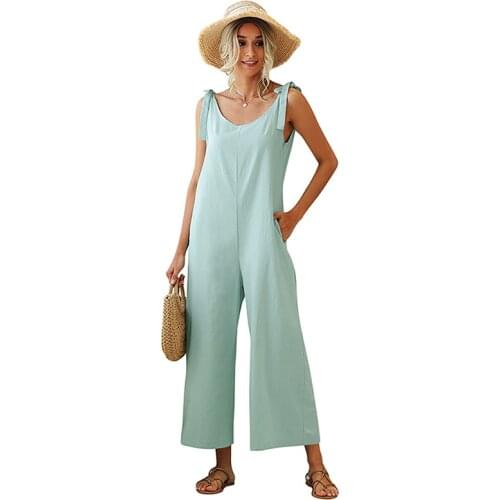 Summer Women 2021 Loose Straight Leg Solid Color Jumpsuits Casual Street Fashion High Waist Sleeveless Ladies Jumpsuit