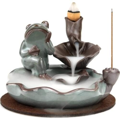 Waterfall Incense Burner, Backflow Incense Burner, Frog Incense Holder for Home Office Desk Decor Yoga Aromatherapy
