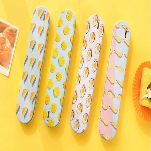 4pcs Long Mini Pencil Cases Fruits Egg Mango Pear Cake Metal Kawaii Pencil Box Cute Cheap School Office Stationery Gift Supplier