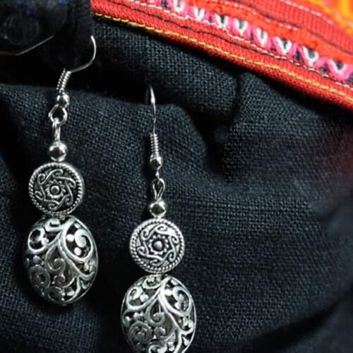 Fashion vintage dangle earrings,Tibetan Silver plated ethnic earrings,Chinese Wind old fashioned metal ball earrings