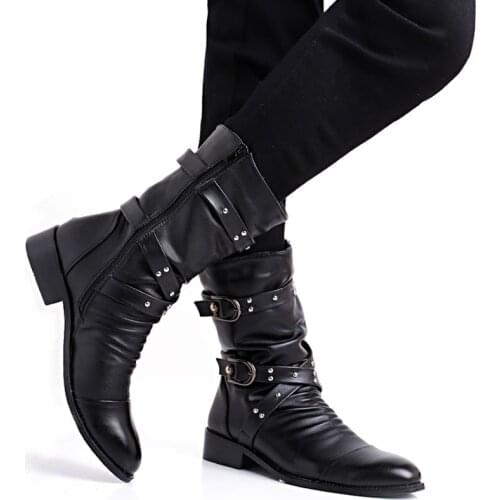 Knee High men boots 38-45 leather Equestrian men motocycle boots Punk Boots