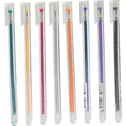 8 Colored Gel Pens Set for Kids for Girls for Adult Coloring - Glitter Metallic