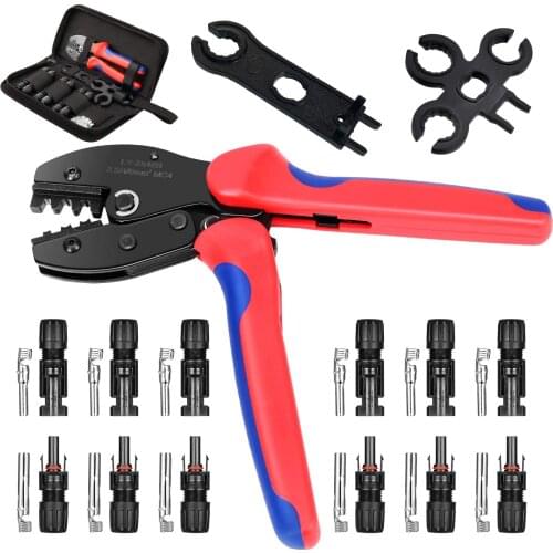 Solar Crimping Tool Kit for 2.5-6.0mm²/AWG26-10 Panel PV Cable with 6PCS Male Female Connectors MC4/MC3 Manual Electrician Tools