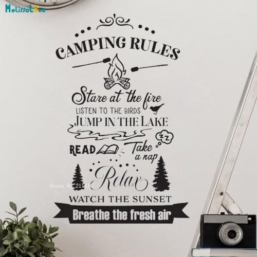Camping Rules Wall Decals Breathe The Fresh Air Gifts Home Decoration Kids Room Self-adhesive Sticker New Art Word Murals YT3756
