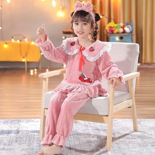 New Winter Children Pajamas Girls Princess Loungewear Coral Fleece Kids Pijamas Warm Flannel Sleepwear Homewear teen Pyjama Set