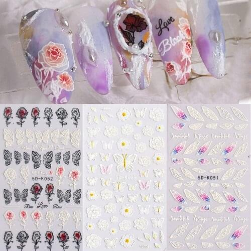 New Style 5D Foil Nail Art Decorations Sticker Decals Carved Manicure Nails Stickers Accesorios Designer Supplies Tool
