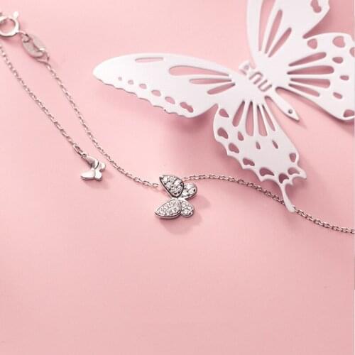 High Quality 100% S925 Sterling Silver Cute Zircons Butterfly Clavicle Necklace for Women Girl Fine Jewelry Anniversary Party