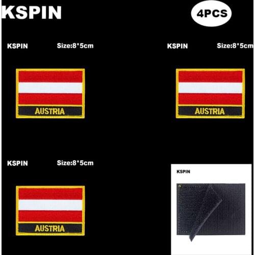 Rectangle National Flag Patch Hook Loop Austria Badges Armband 3D Stick on Jacket Backpack Stickers