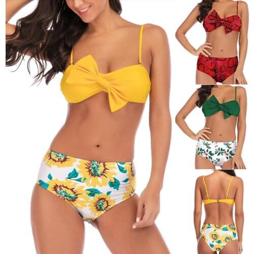 Sexy Floral Thong Bikini Set Bow Women Swimwear 2019 New Push Up Padded Brazilian Beachwear Biquini Swimsuit Women Bathing Suit