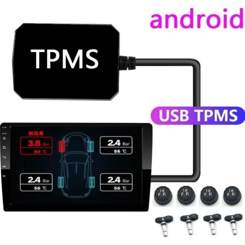 USB Android TPMS Tire Pressure Monitoring System Display Alarm System 5V Internal Sensors Android Navigation Car Radio 4 Sensors