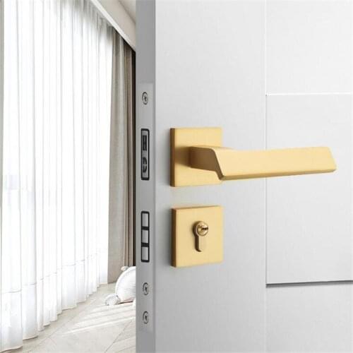 Modern Brushed Gold Square Split Door Lock Set With Lock key Mute Room Door Lock Indoor Door Handle Lock Hardware Handle