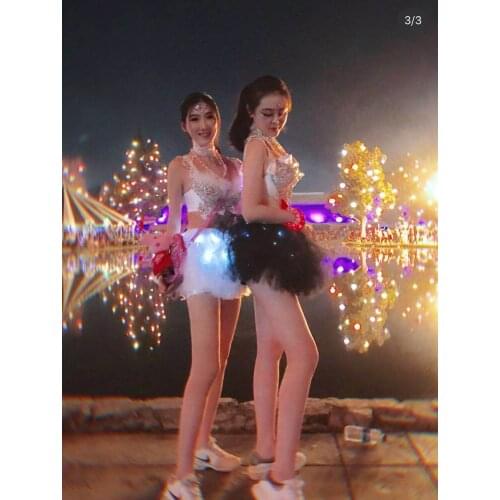 Women New Year Light Dance Fluffy Girl Bar LED Tutu Skirts Ball Gown T-show Tulle Skirt Birthday Luminous Party Clothes Dress
