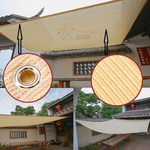 Tewango Brand HDPE Mesh Outdoor Shade Sails Sand Rectangle Patio Garden Cover UV Block Custom Size O-ring 7 Years Life 200GSM