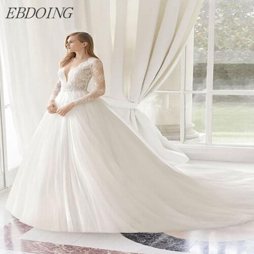 Vestidos de Novia Elegant Wedding Dress For Women A-line V-Neck Neckline Lace Full Sleeves Plus Sizes For Bride Wedding Gown