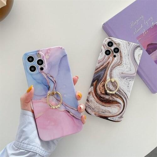 Vintage Retro Marble Ring Bracket Soft Silicone Phone Case For iPhone 11 12 Pro X XR XS Max Mini 8 7 Plus SE 2020 Bumper Coque