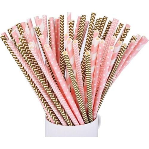 YYSS 125pcs pink gold striped mixed kids birthday wedding decorative party decoration event supplies drinking Paper Straws