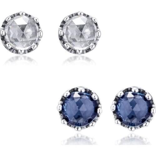 Clear & Blue CZ Sparkling Crown Stud Earrings Women 925 Sterling Silver Jewelry Fashion Small Earrings for Women Simple Style