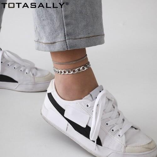 F.J4Z Trend Women Anglets 2021 Fashion Hit-hop 2layers Cuban Chains Leg Bracelets Lady Summer Beach Footchain Sandals Jewelry