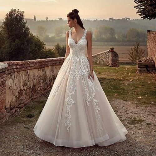 Spaghetti Straps Exqusite Lace Applique Champagne Ball Gowns Wedding Dress vestido de novia sirena Bridal Dresses