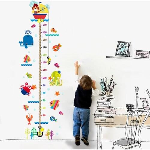 1PCS Cartoon Animals Baby Height Measure Ruler Wall Sticker For Bedroom Home Decoration Decorative Children Growth Chart